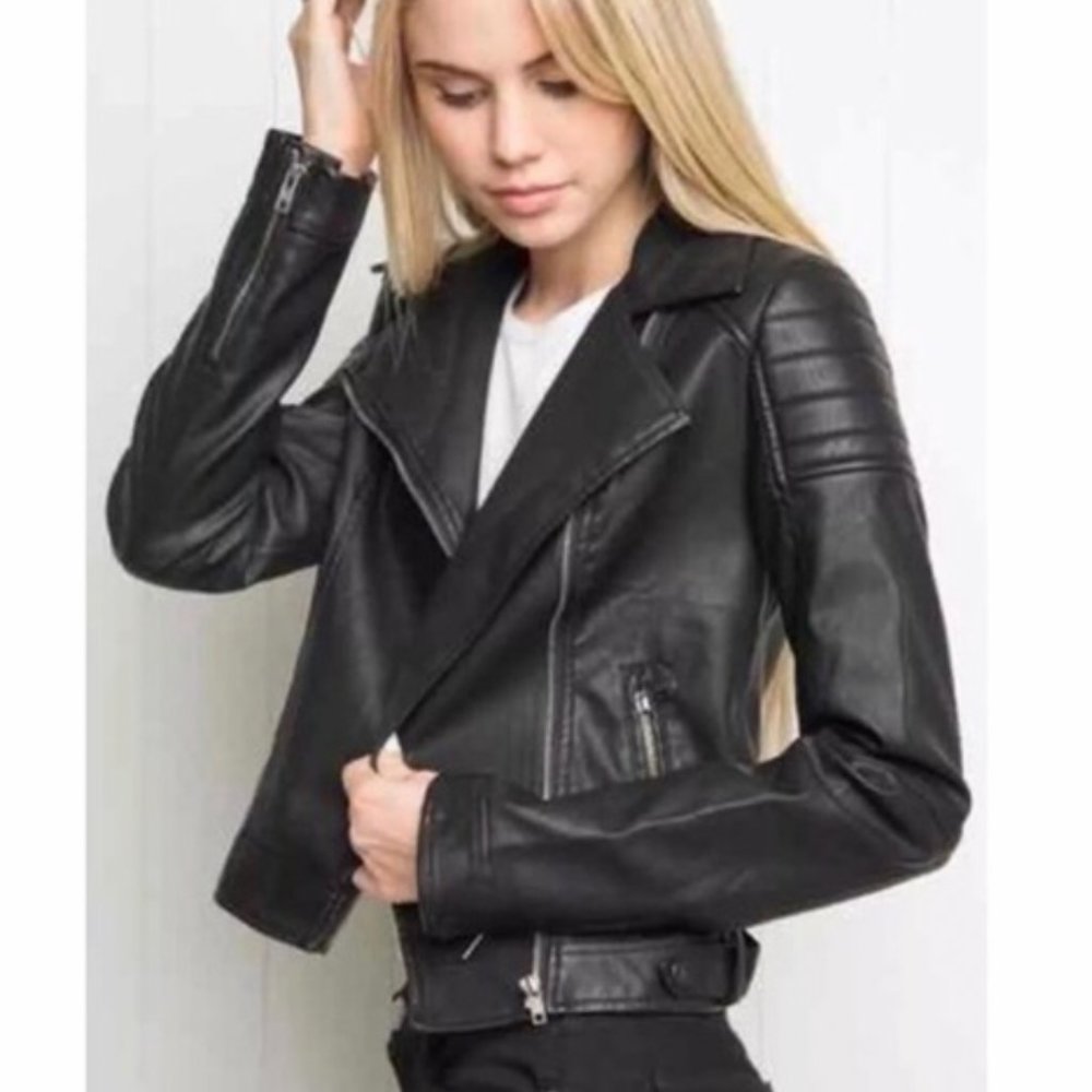 brandy melville black moto leather jacket